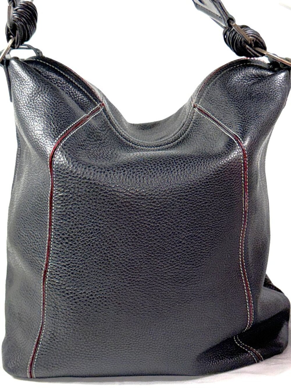 Misses Pick Spain Black Pebbled Leather Satchel Hobo Shoulder Bag Purse Large - Picture 5 of 16